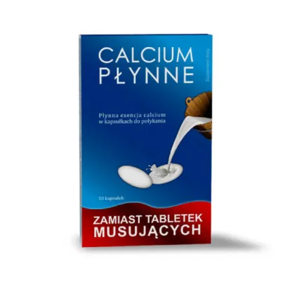 Calcium, płynna esencja Calcium w kapsułkach do połykania, 10 kapsułek