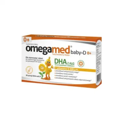 Omegamed Baby+D 0+, DHA + witamina D, od urodzenia, 30 kapsułek twist-off