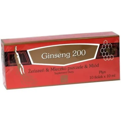 Ginseng 200, Żeń-Szeń, mleczko pszczele i miód, 10 fiolek po 10 ml