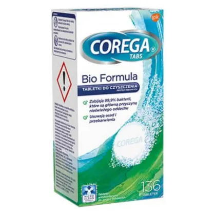 Corega Tabs Bio Formula, tabletki do czyszczenia protez zębowych, 136 tabletek (import równoległy PPHU MINI-MAX)