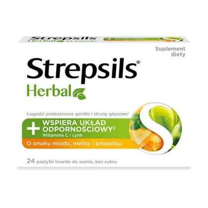 Strepsils Herbal o smaku miodu, melisy i propolisu, 24 pastylki