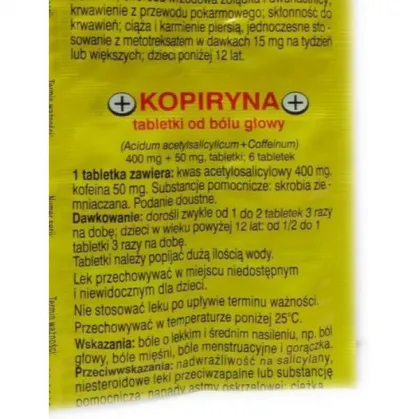 Kopiryna, od bólu głowy, 6 tabletek