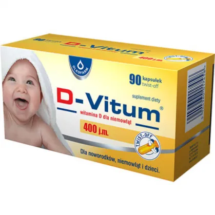 D-Vitum 400 j.m., witamina D dla noworodków, niemowląt i dzieci, 90 kapsułek twist-off