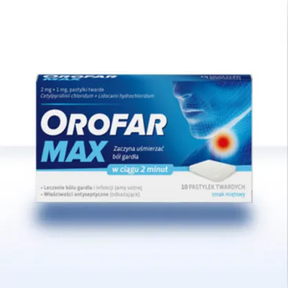Orofar Max 2 mg + 1 mg, smak miętowy, 10 pastylek twardych