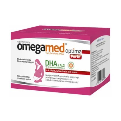 Omegamed Optima Forte DHA z alg dla kobiet w ciąży i matek karmiących, 90 kapsułek DHA + 30 tabletek Optima