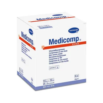 Medicomp Extra kompresy, jałowe, 6 warstwowe, 7.5 cm x 7.5 cm, 50 sztuk