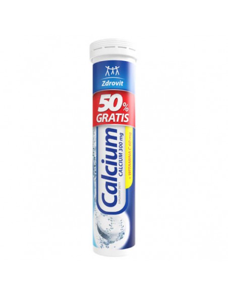 Zdrovit Calcium 300mg + Witamina C 60mg, smak mandarynkowy, 20 tabletek musujących