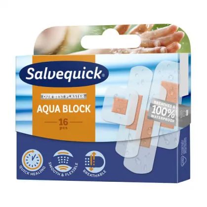 Plastry Salvequick, Aqua Block, 16 sztuk