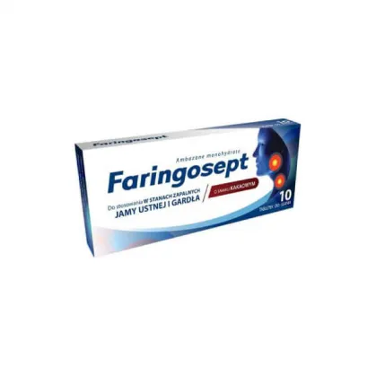 Faringosept 10 mg, smak kakaowy, 10 tabletek do ssania