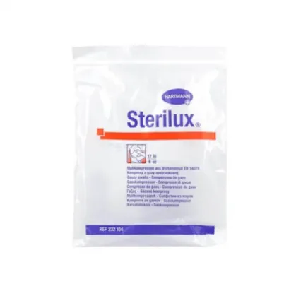 Sterilux, kompresy jałowe z gazy, 17-nitkowe, 8-warstwowe, 7,5 cm x 7,5 cm, 3 sztuki