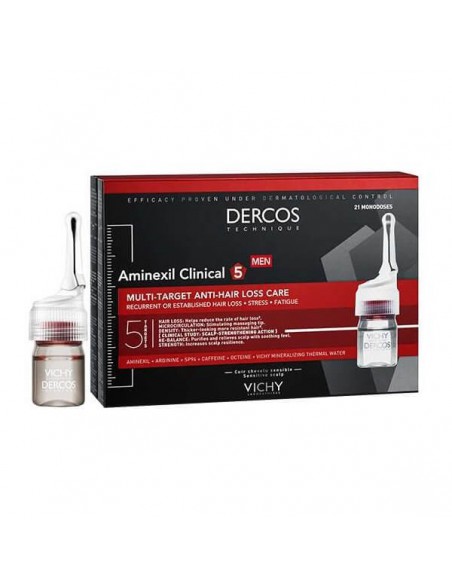 Vichy Dercos Aminexil Clinical 5, kuracja przeciw wypadaniu włosów dla mężczyzn, 6 ml x 21 ampułek