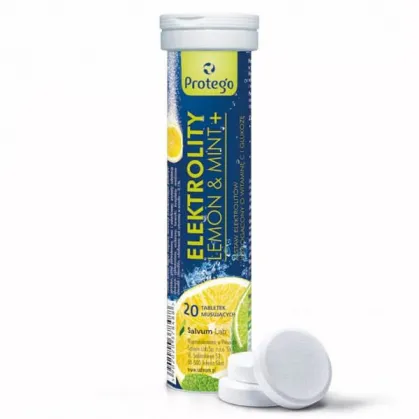 Protego Elektrolity Lemon & Mint+, smak cytrynowo-miętowy, 20 tabletek musujących