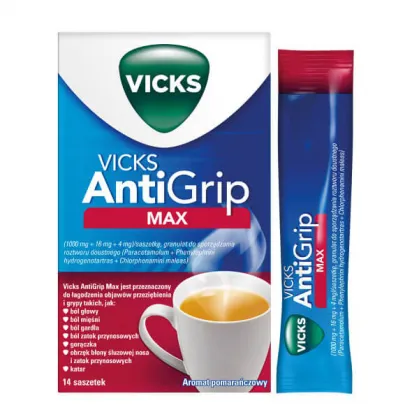 Vicks AntiGrip Max 1000 mg + 16 mg + 4 mg, granulat do sporządzania roztworu doustnego, 14 saszetek