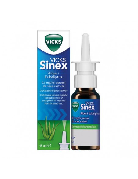 Vicks Sinex Aloes i Eukaliptus 0,5 mg/ ml, aerozol do nosa, roztwór, 15 ml