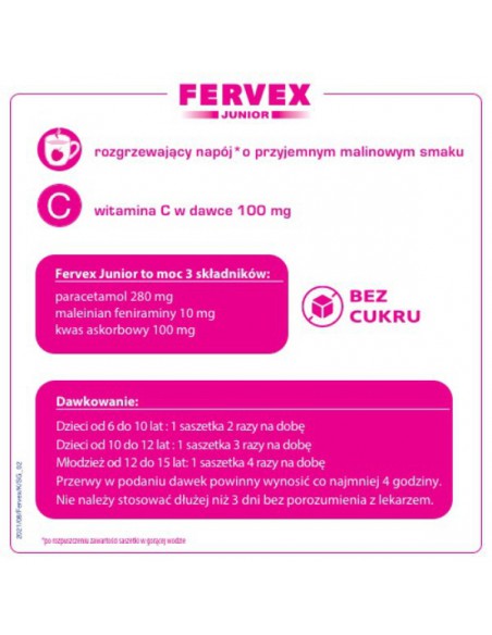 Fervex Junior 280 mg + 100 mg + 10 mg, granulat do sporządzania roztworu doustnego, 8 saszetek