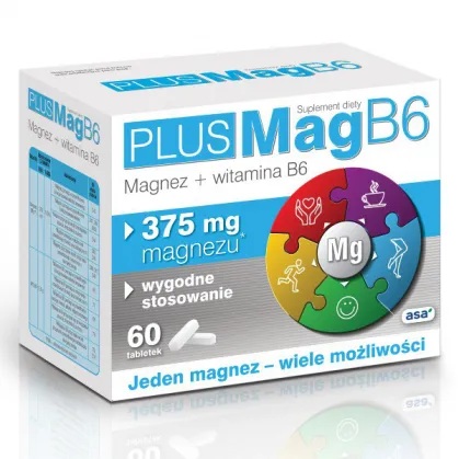PlusMag B6, magnez i witamina B6, 60 tabletek