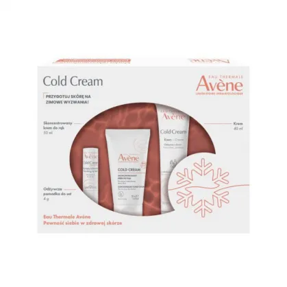 Zestaw Avene Cold Cream, krem do rąk, 50ml + pomadka do ust, 4g + krem do bardzo suchej i wrażliwej skóry, 40ml