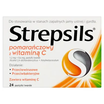 Strepsils pomarańczowy z witaminą C 1,2 mg + 0,6 mg, 24 pastylki