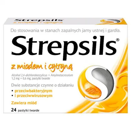 Strepsils z miodem i cytryną 1,2 mg + 0,6 mg, 24 pastylki