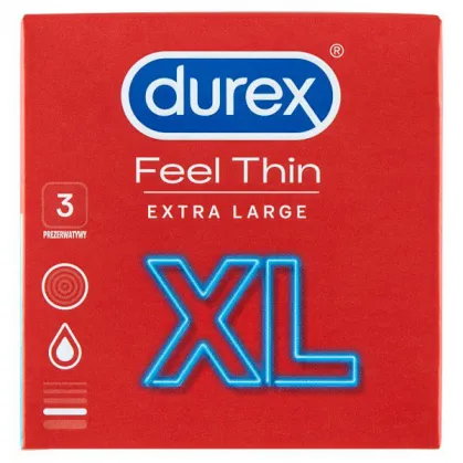 Durex Feel Thin XL, prezerwatywy extra duże, cienkie, 3 sztuki