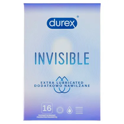 Durex Invisible, prezerwatywy dodatkowo nawilżane, supercienkie, 16 sztuk