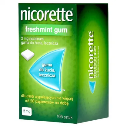 Nicorette FreshMint Gum 2 mg, guma do żucia, lecznicza, 105 sztuk