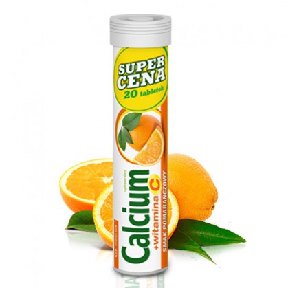 Calcium + witamina C, tabletki musujące, smak pomarańczowy, 20 szt. (Polski Lek)