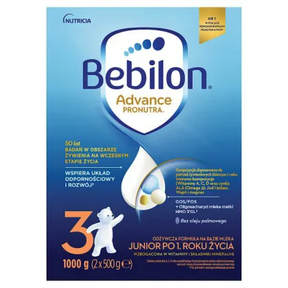 Bebilon Advance Pronutra 3 Junior, odżywcza formuła na bazie mleka, po 1 roku, 1000 g