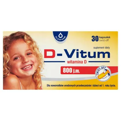 D-Vitum 800 j.m., witamina D dla noworodków urodzonych przedwcześnie i dzieci od 1 roku, 30 kapsułek twist-off