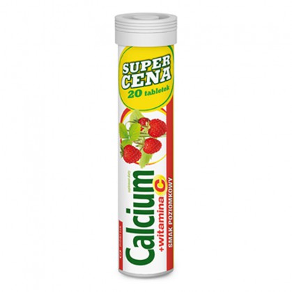 Calcium + witamina C, tabletki musujące, smak poziomkowy, 20 szt. (Polski Lek)