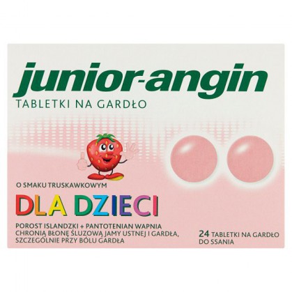 Junior-angin, dla dzieci od 4 lat, smak truskawkowy, 24 tabletki do ssania