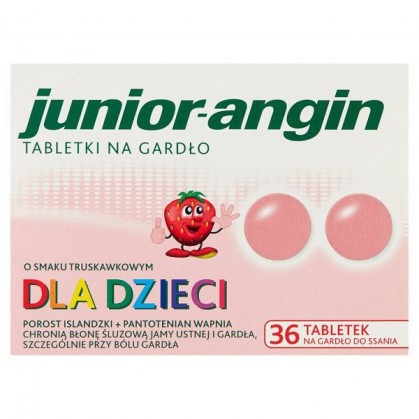 Junior-angin, dla dzieci od 4 lat, smak truskawkowy, 36 tabletek do ssania