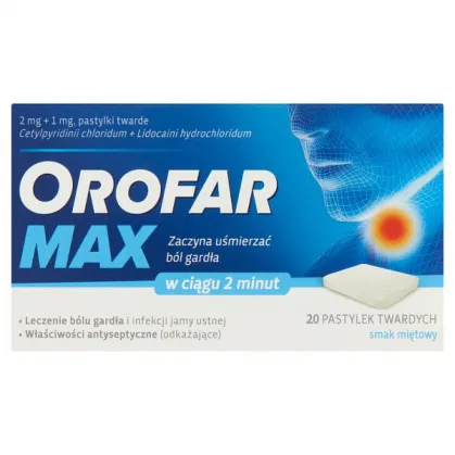 Orofar Max 2 mg + 1 mg, smak miętowy, 20 pastylek twardych