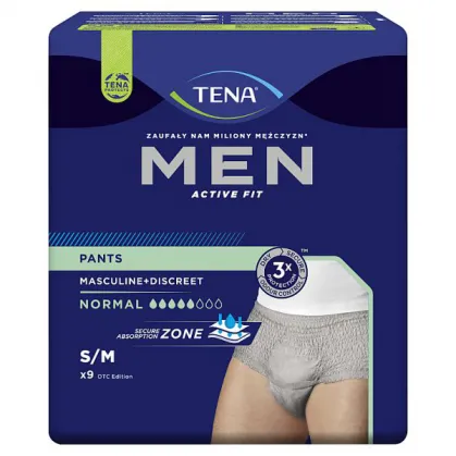 Tena Men Pants, majtki chłonne dla mężczyzn, Normal, szare, S/M, 9 sztuk