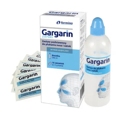Gargarin, zestaw do płukania zatok, podstawowy, 16 saszetek + butelka (irygator)