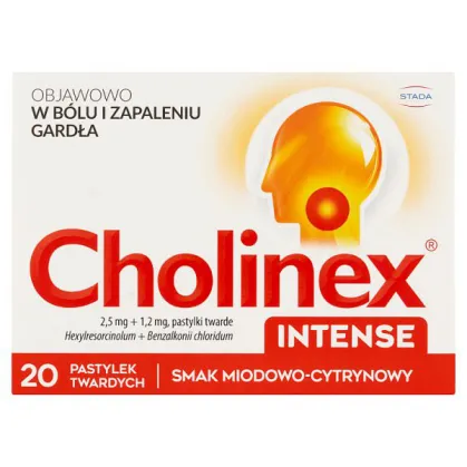 Cholinex Intense 2,5mg+1,2mg, smak miodowo-cytrynowy, 20 tabletek