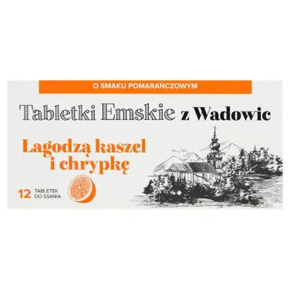 Tabletki Emskie z Wadowic, smak pomarańczowy, 12 pastylek do ssania