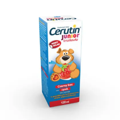 Cerutin Junior, syrop dla dzieci powyżej 3 roku, smak truskawkowy, 120 ml - KRÓTKA DATA 30-06-2024
