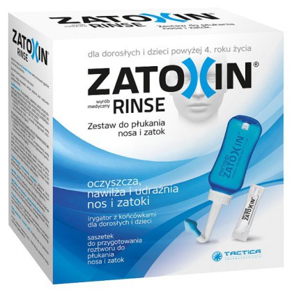 Zatoxin Rinse, zestaw do płukania nosa i zatok dla dorosłych i dzieci powyżej 4 roku, irygator 300 ml + 3,2 g x 12 saszetek