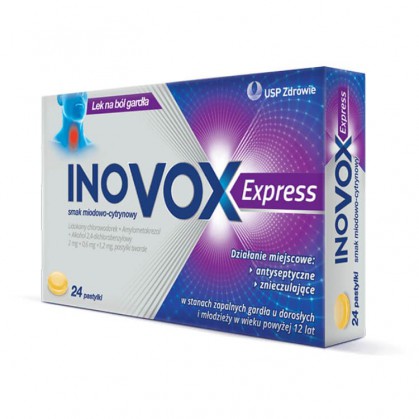 Inovox Express 2mg+0,6mg+1,2mg, smak miodowo-cytrynowy, 36 pastylki