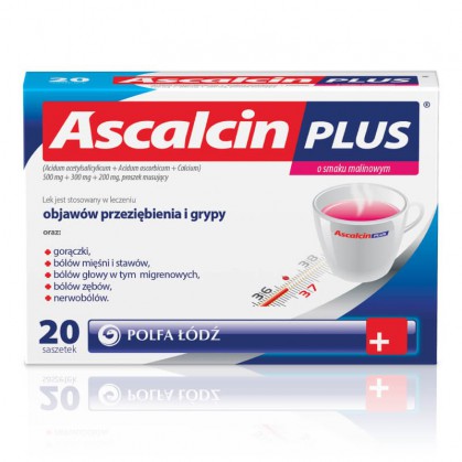 Ascalcin Plus o smaku malinowym, saszetki, 20 szt.