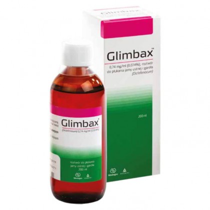 Glimbax 0,74 mg/ml, roztwór do płukania jamy ustnej i gardła, 200 ml