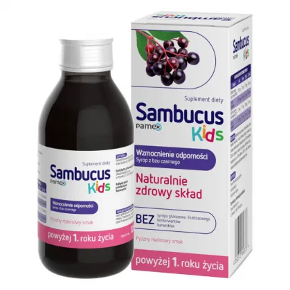 Sambucus Kids, syrop dla dzieci po 1 roku życia, smak malinowy, 120ml