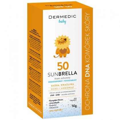 Dermedic Sunbrella Baby, krem ochronny dla dzieci i niemowląt, skóra wrażliwa, SPF 50, 50 g