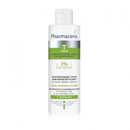 PHARMACERIS T, SEBO-ALMOND-CLARIS 3%, Oczyszczający płyn bakteriostatyczny do twarzy, dekoltu i pleców, 190 ml