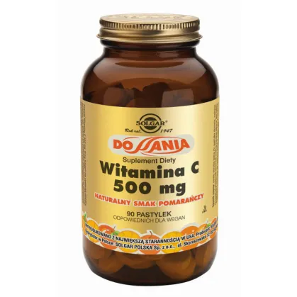 Solgar Witamina C 500 mg, pomarańczowe pastylki do ssania, 90 szt.